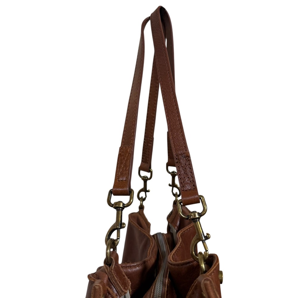 American Leather Co Brown Genuine Leather Shoulder Bag Satchel Handbag Brass - Picture 6 of 12
